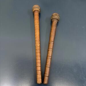 Vintage Industrial Lot 2 Wooden Textile Bobbins Wood Metal Farmhouse Sewing